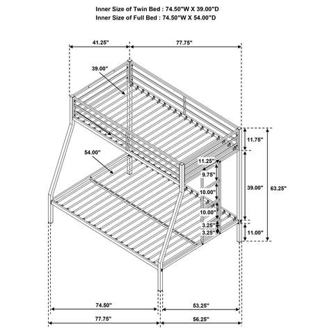 Grant Twin-Over-Full Steel Bunk Bed with Ladder Matte White