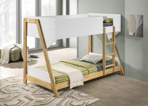 Mapes Wood Twin Over Twin Bunk Bed White and NaturalWhite / Natural