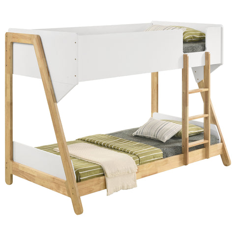 Mapes Wood Twin Over Twin Bunk Bed White and NaturalWhite / Natural