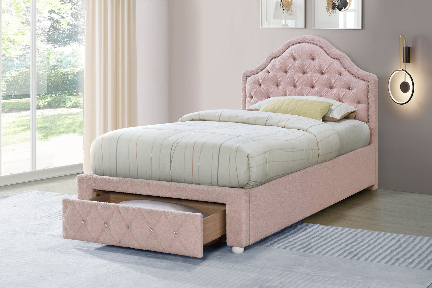 arlington 44-inch upholstered twin storage platform bed pinkpink