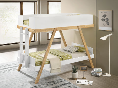 Pirro Wood Twin Over Twin Bunk Bed White and NaturalWhite