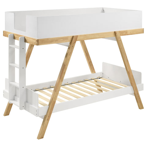 Pirro Wood Twin Over Twin Bunk Bed White and NaturalWhite