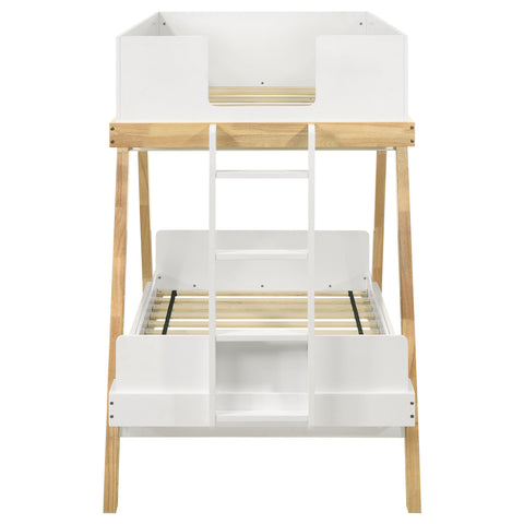 Pirro Wood Twin Over Twin Bunk Bed White and NaturalWhite