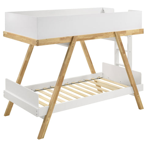 Pirro Wood Twin Over Twin Bunk Bed White and NaturalWhite