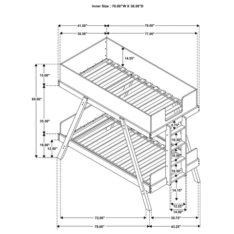 Colette Twin Over Twin Bunk Bed with 7-inch Mattresses Blue