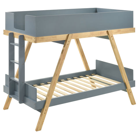 Pirro Wood Twin Over Twin Bunk Bed Blue and NaturalVan Courtland Blue