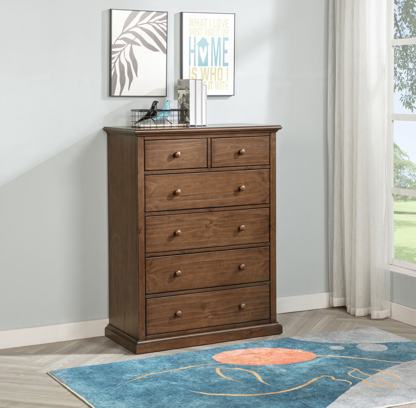 ferris 6-drawer bedroom chest of drawers medium brown