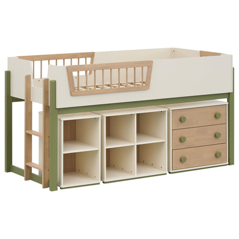 Zuma Twin Storage Loft Bed 4-piece Set with Chest and Bookcases Tri-Tone