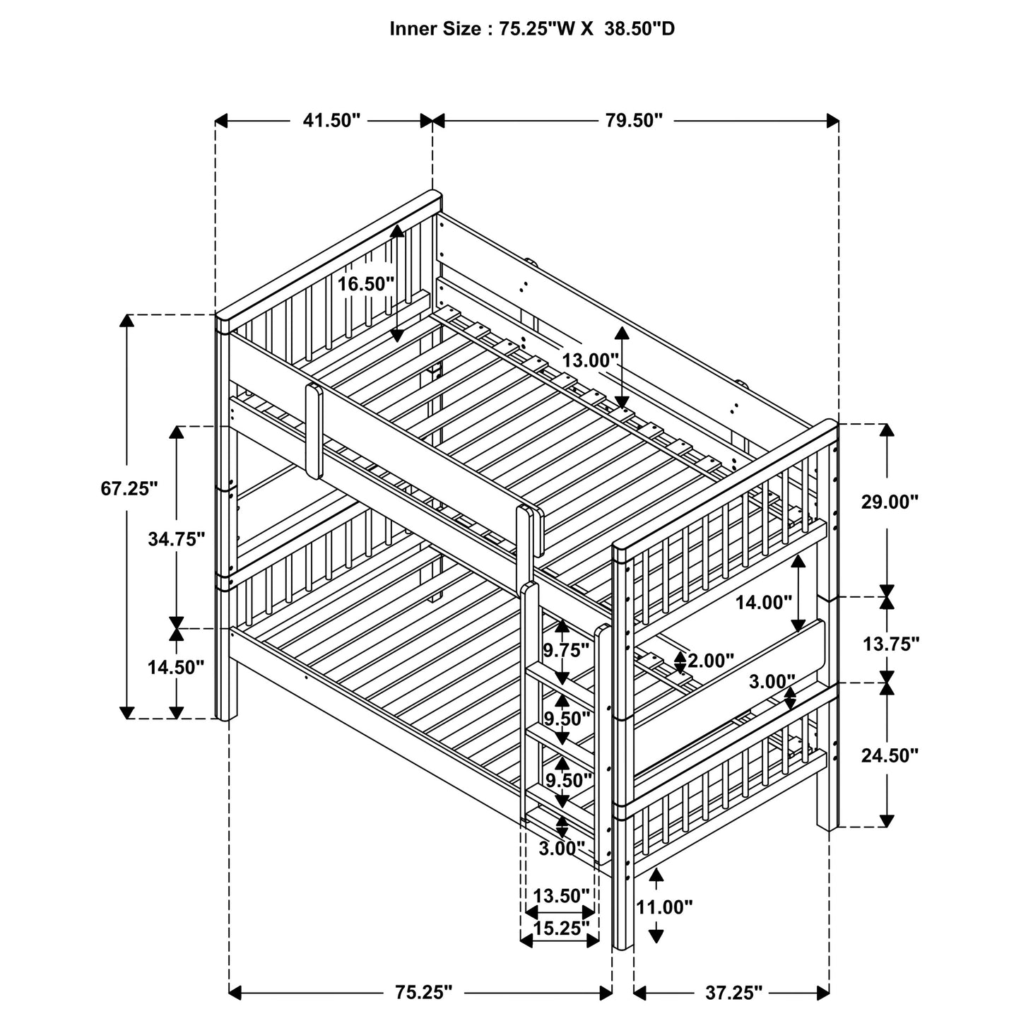 conroe wood twin over twin bunk bed natural