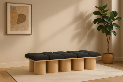 Celine Black Boucle Fabric Upholstered Bench, 10-Piece (Style 2)