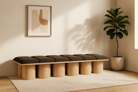 Celine Brown Boucle Fabric Upholstered Bench, 12-Piece (Style 2)