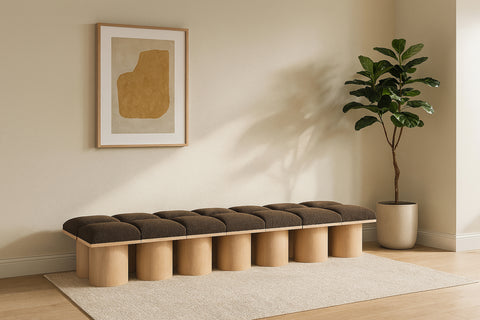 Celine Brown Boucle Fabric Upholstered Bench, 14-Piece
