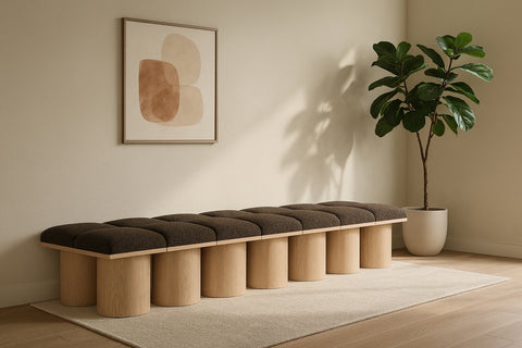 Celine Brown Boucle Fabric Upholstered Bench, 14-Piece (Style 2)