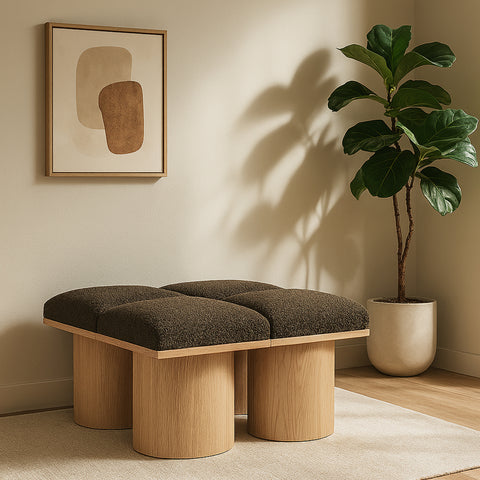 Celine Brown Boucle Fabric Upholstered Bench, 4-Piece (Style 4)