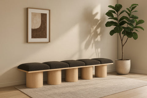 Celine Brown Boucle Fabric Upholstered Bench, 5-Piece