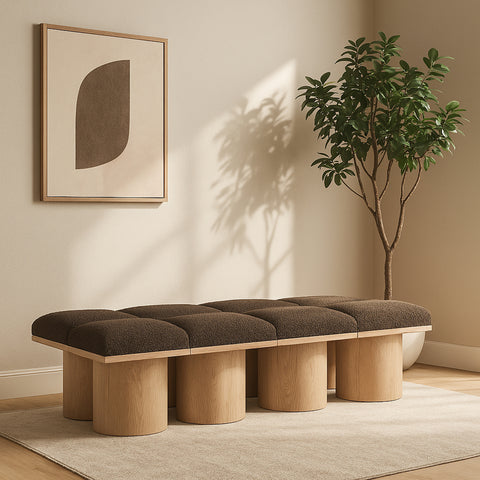 Celine Brown Boucle Fabric Upholstered Bench, 8-Piece