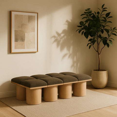 Celine Brown Boucle Fabric Upholstered Bench, 8-Piece (Style 2)