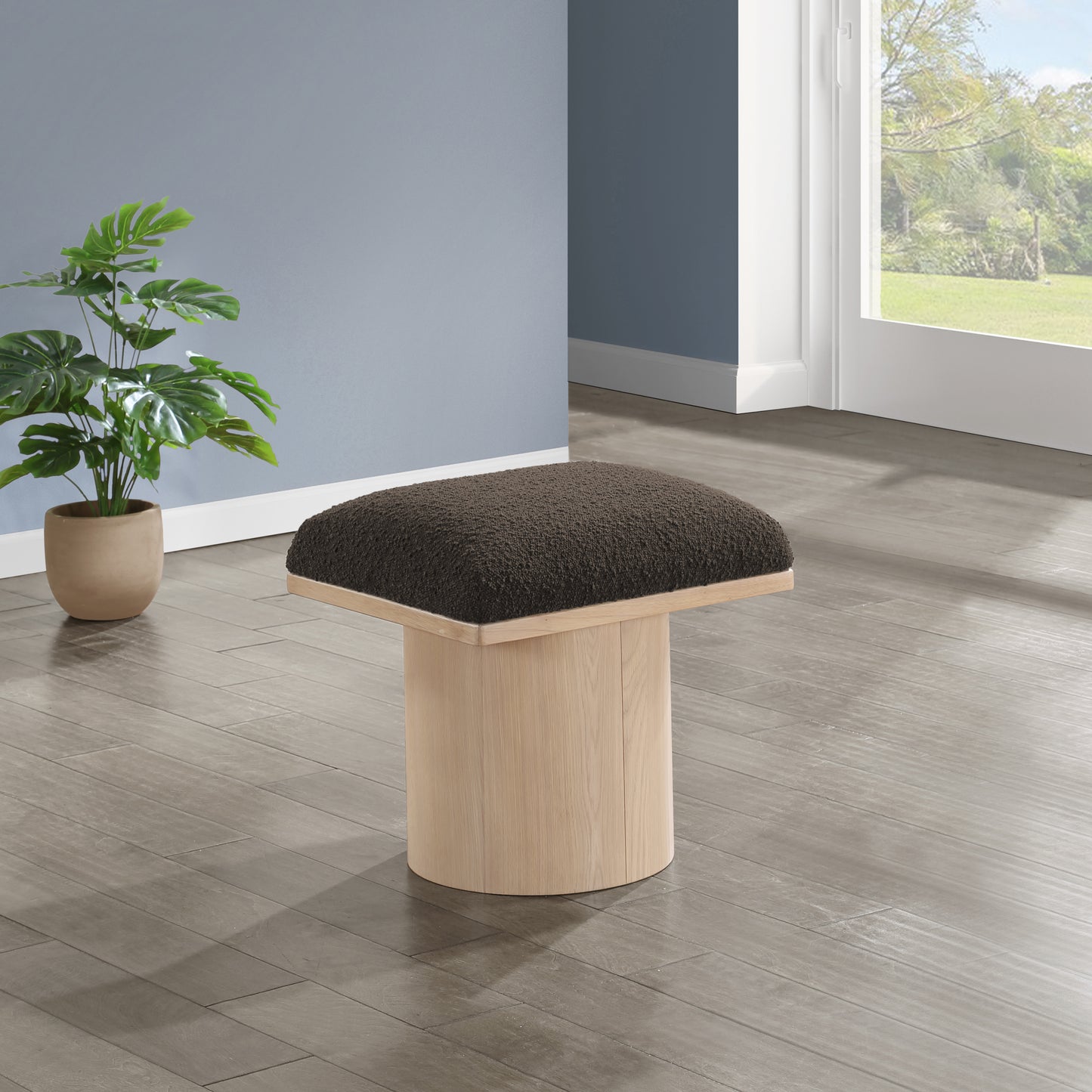 auberge brown boucle fabric bench/stool