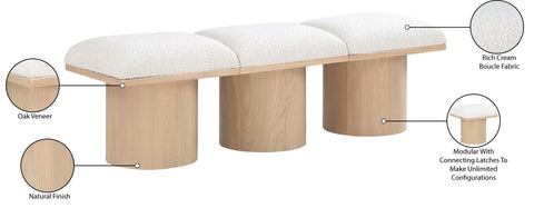Celine Cream Boucle Fabric Upholstered Bench, 3-Piece