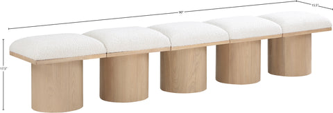 Celine Cream Boucle Fabric Upholstered Bench, 5-Piece
