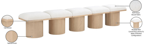 Celine Cream Boucle Fabric Upholstered Bench, 5-Piece