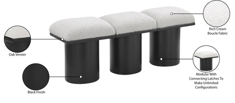 Celine Cream Boucle Fabric Upholstered Bench, 3-Piece (Style 3)