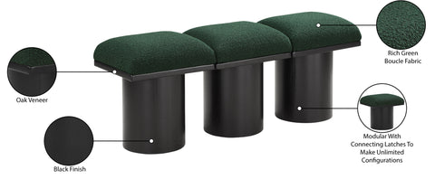 Celine Green Boucle Fabric Upholstered Bench, 3-Piece