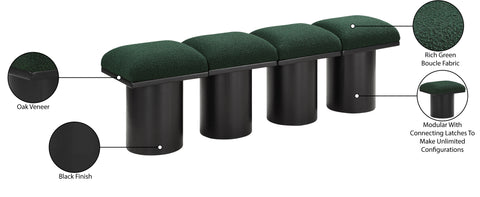 Celine Green Boucle Fabric Upholstered Bench, 4-Piece