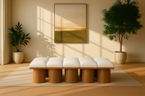 Celine Cream Boucle Fabric Upholstered Bench, 10-Piece (Style 6)