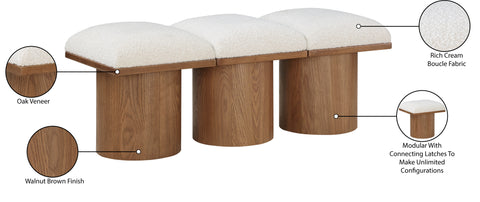 Celine Cream Boucle Fabric Upholstered Bench, 3-Piece (Style 6)
