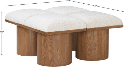 Celine Cream Boucle Fabric Upholstered Bench, 4-Piece (Style 12)