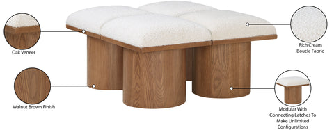 Celine Cream Boucle Fabric Upholstered Bench, 4-Piece (Style 12)