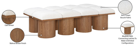 Celine Cream Boucle Fabric Upholstered Bench, 8-Piece (Style 6)