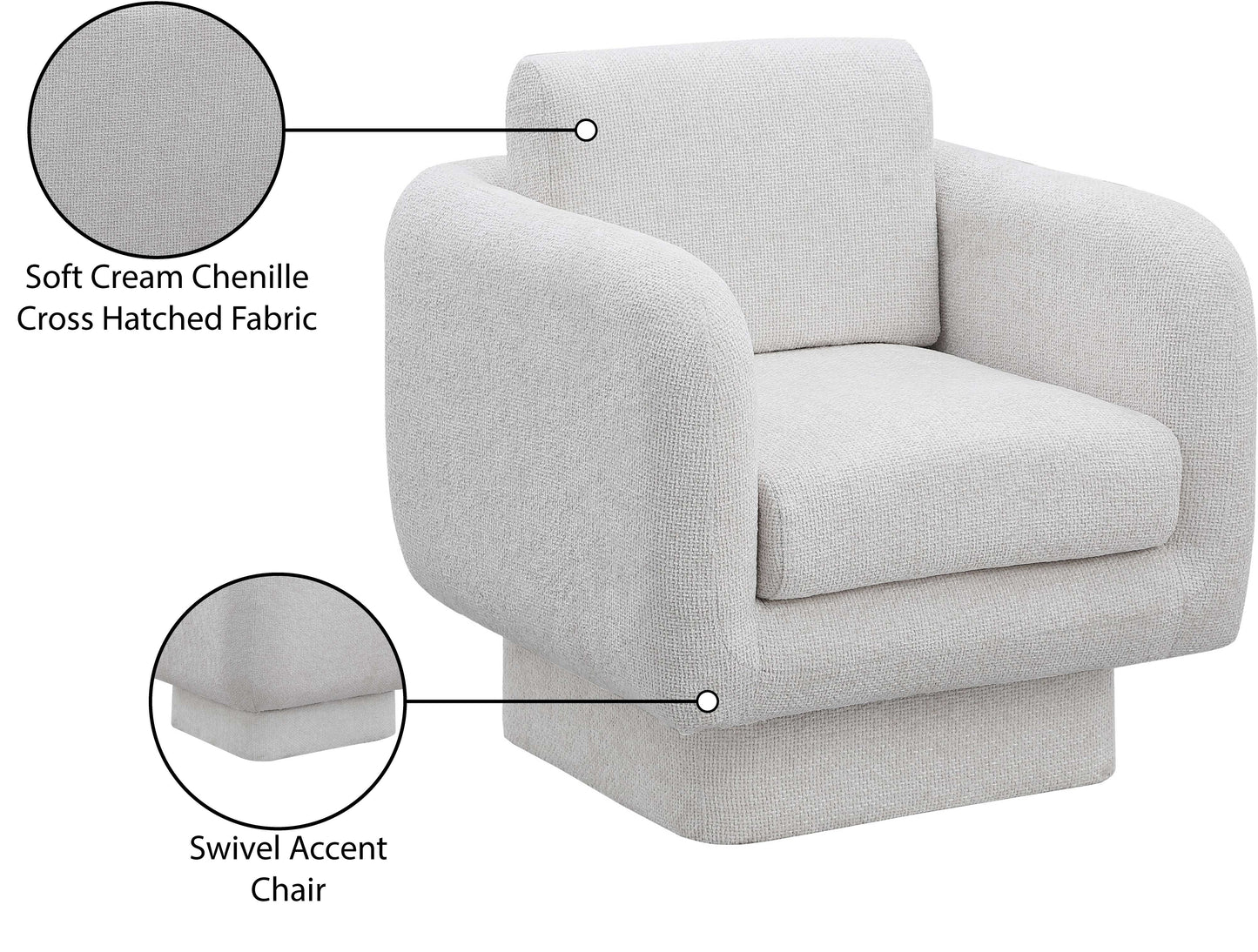 joel cream chenille fabric swivel accent chair cream