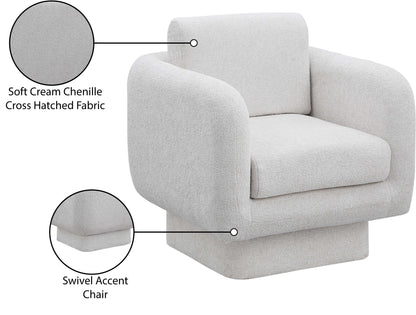 Joel Cream Chenille Fabric Swivel Accent Chair Cream