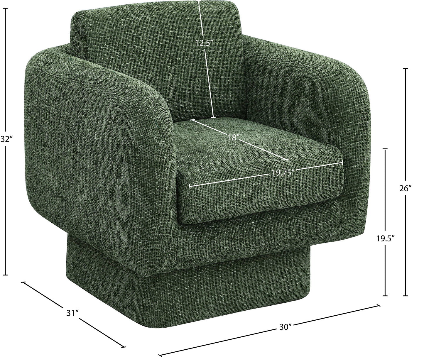 joel green chenille fabric swivel accent chair green