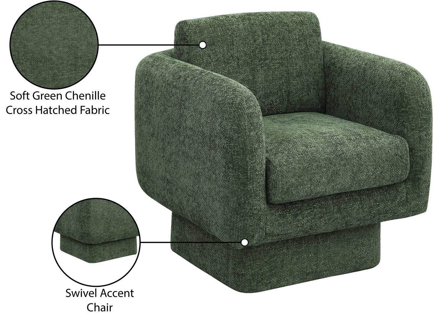 joel green chenille fabric swivel accent chair green