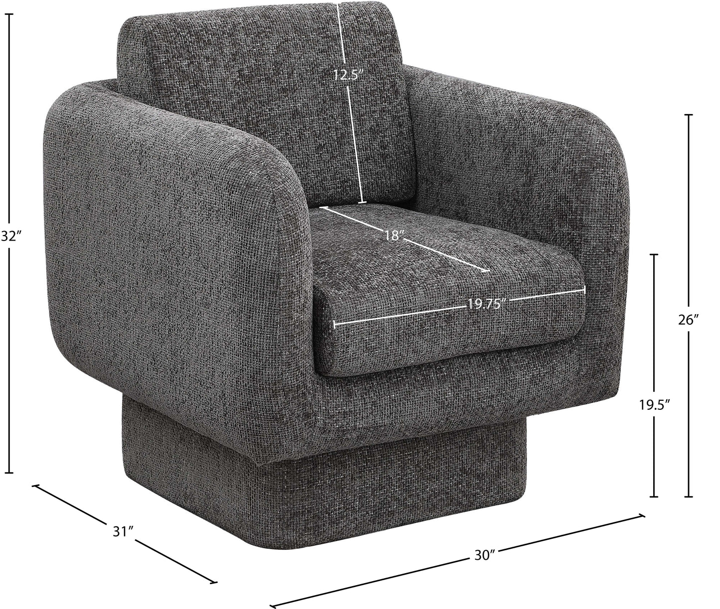 joel grey chenille fabric swivel accent chair grey