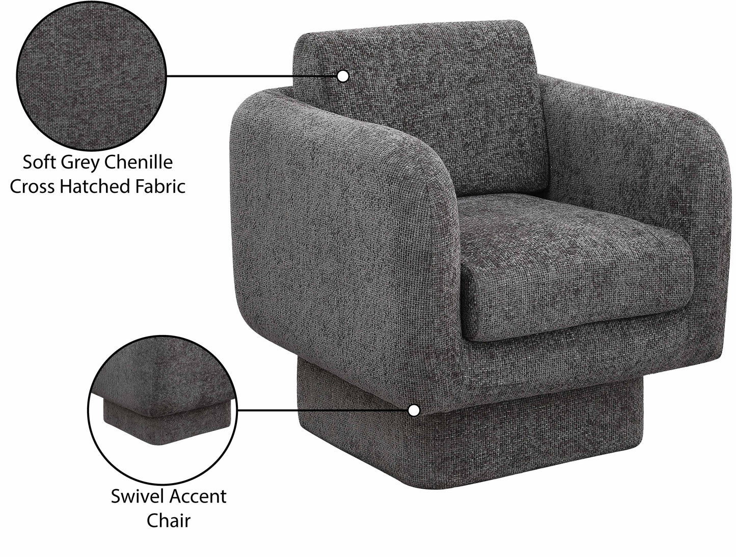 joel grey chenille fabric swivel accent chair grey