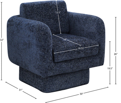 Joel Navy Chenille Fabric Swivel Accent Chair Navy