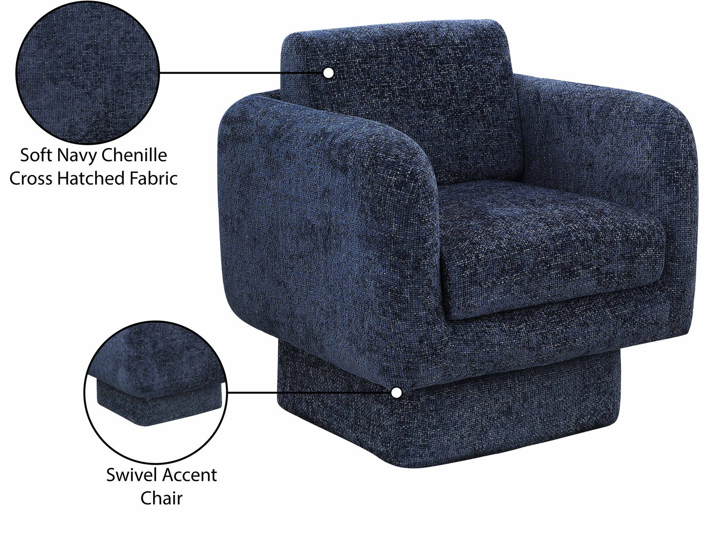 joel navy chenille fabric swivel accent chair navy