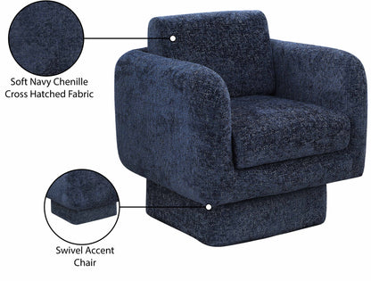 Joel Navy Chenille Fabric Swivel Accent Chair Navy