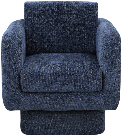 Joel Navy Chenille Fabric Swivel Accent Chair Navy