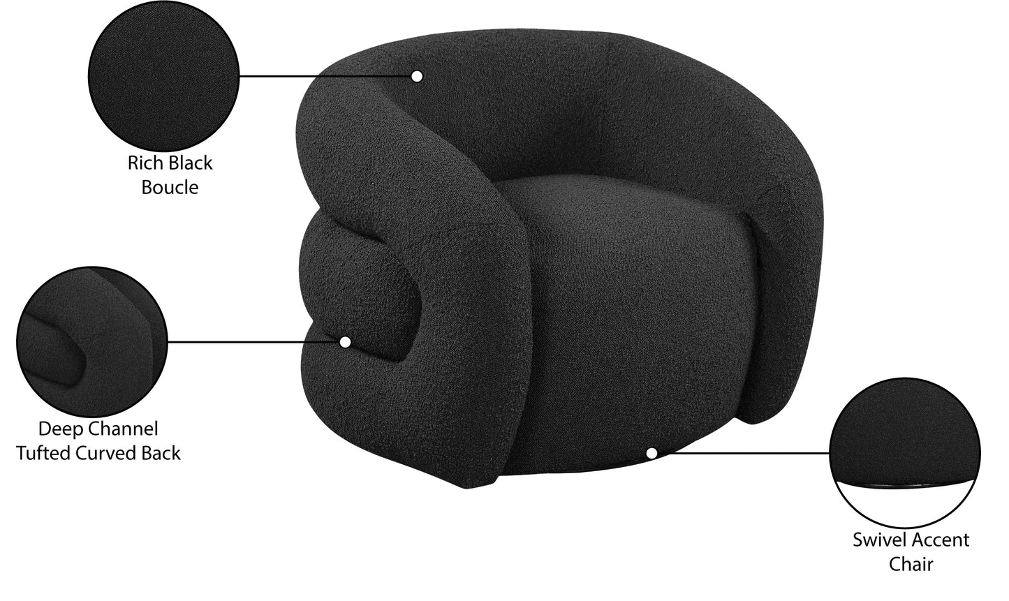 claude black boucle fabric swivel accent chair black