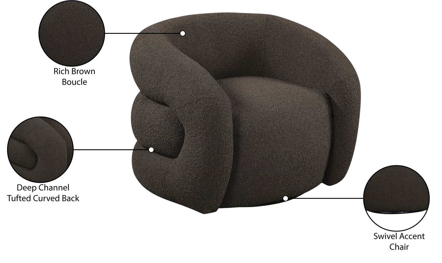 claude brown boucle fabric swivel accent chair brown