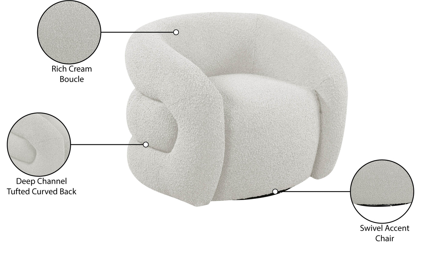 claude cream boucle fabric swivel accent chair cream