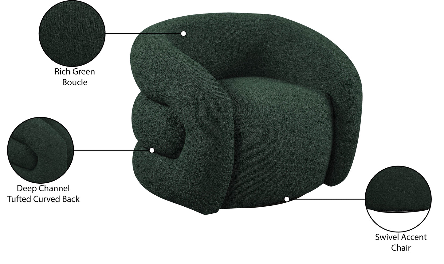 claude green boucle fabric swivel accent chair green