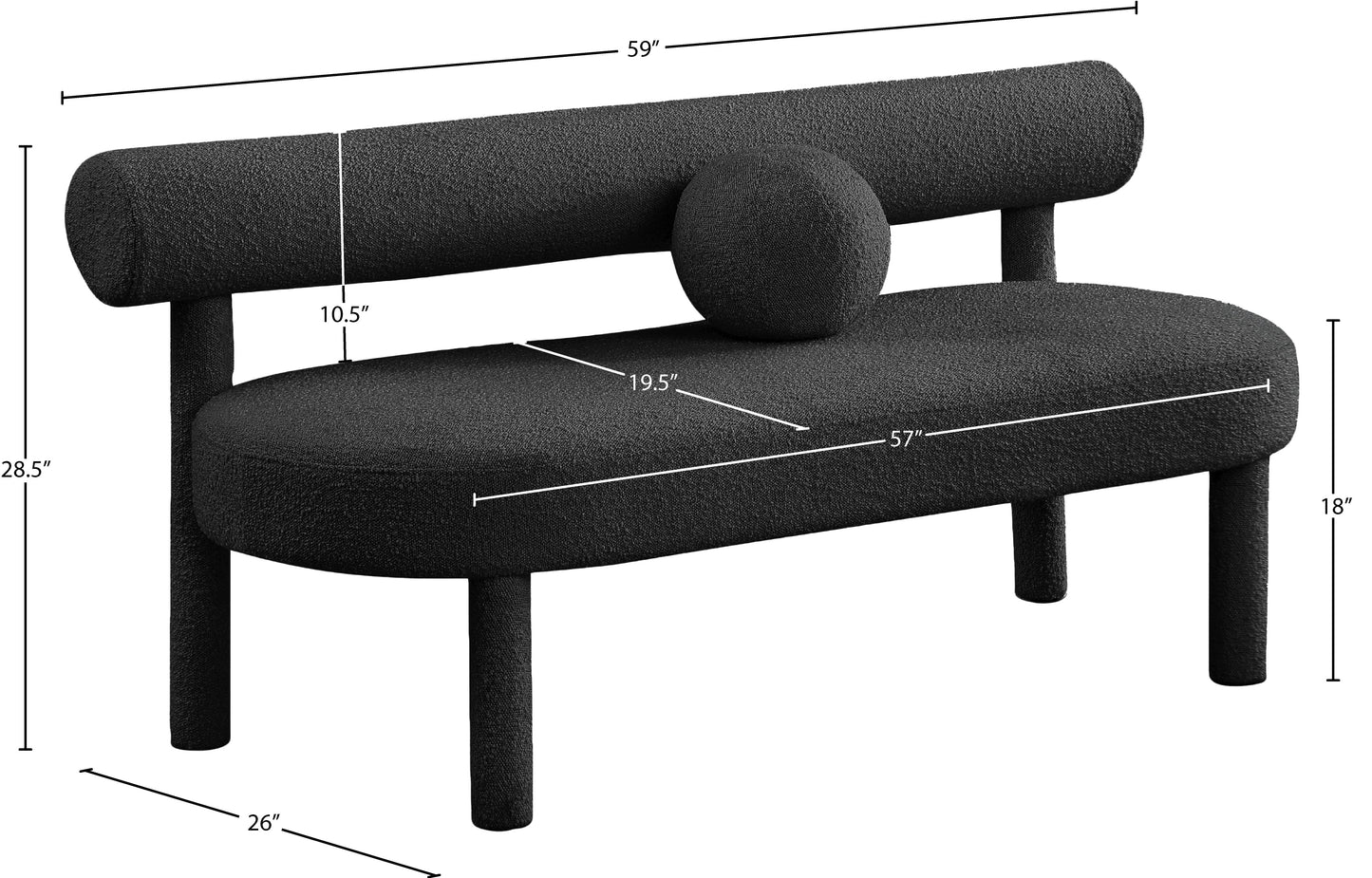 elle black boucle fabric bench black