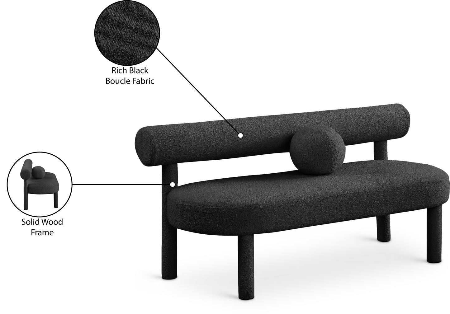 elle black boucle fabric bench black