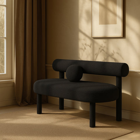 Reese Black Boucle Fabric Upholstered Bench, 1 Piece (Style 2)